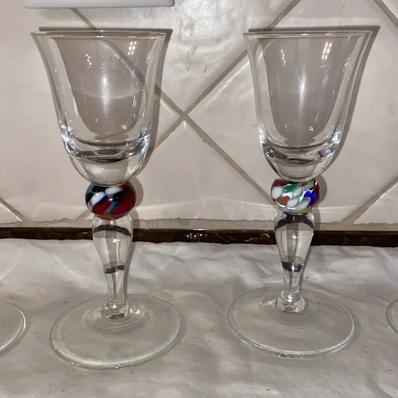 RARE Vintage Set of 5Theresienthal cordial glasses multi colored ball